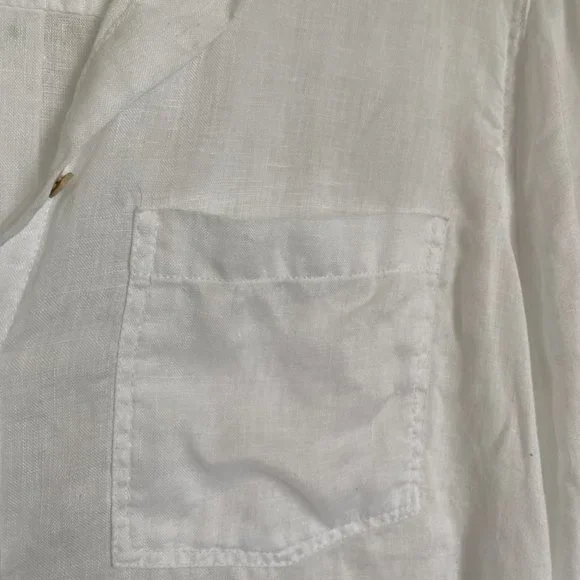 AS NEW WHITE LINEN LONG SLEEVED SHIRT - SIZE 14 - HIGH LOW HEM - Picture 4 of 5